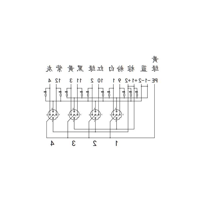 M12分线盒、双通道、PNP、4端口分体式、带LED、PCB端子带插头、24P4SG