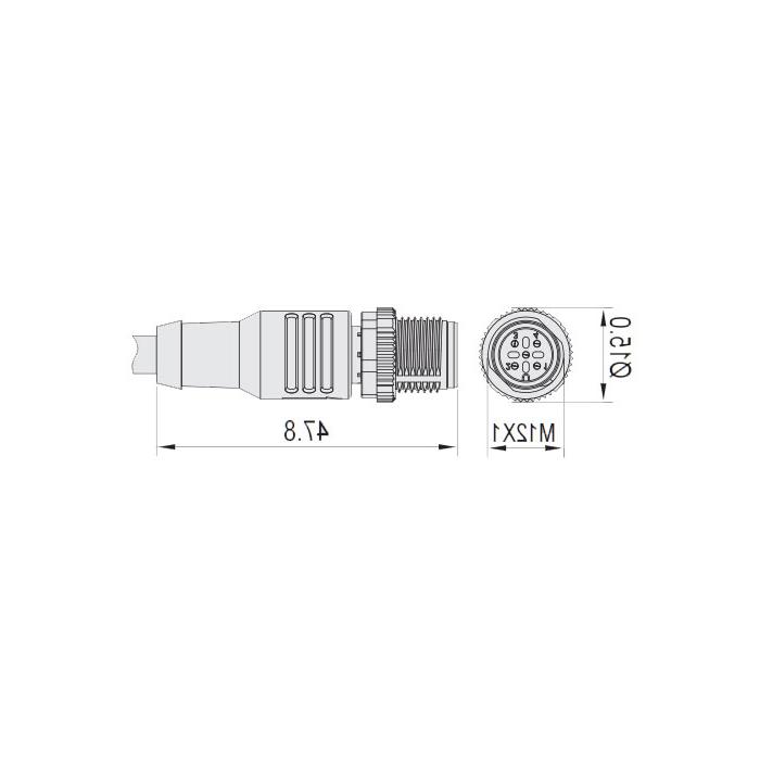 M12 3Pin、公头直型、单端预铸电缆、防焊渣PUR材质、黄色护套、64T611-XXX